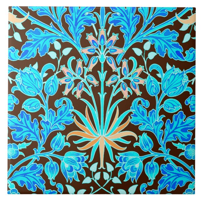 William Morris hyacinttryck, Aqua och brunt Kakelplatta (Framsidan)