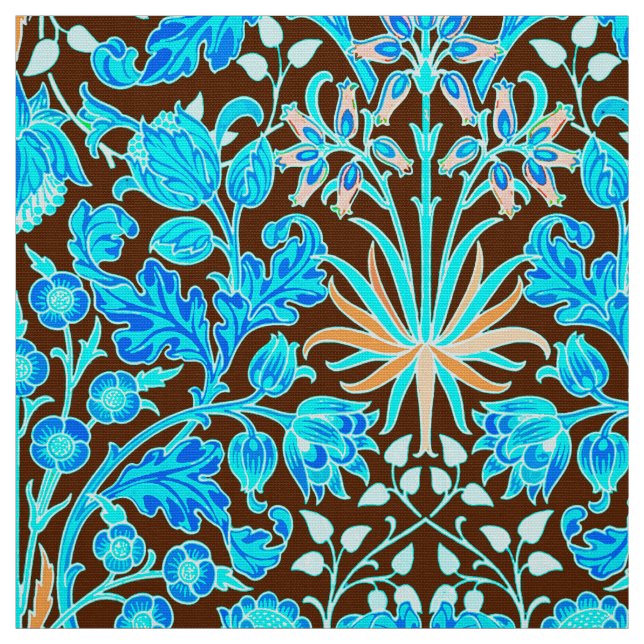 William Morris hyacinttryck, Aqua och brunt Tyg (Provkarta)