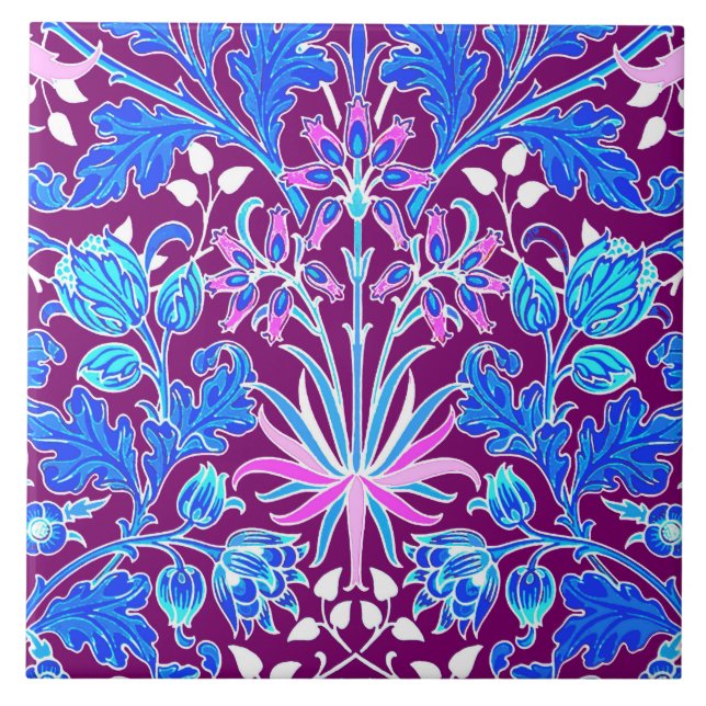 William Morris hyacinttryck, Aqua och lilor Kakelplatta (Framsidan)
