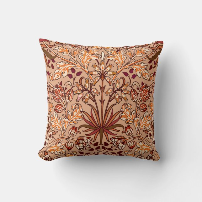 William Morris hyacinttryck, brunt och beige Kudde (Framsida)
