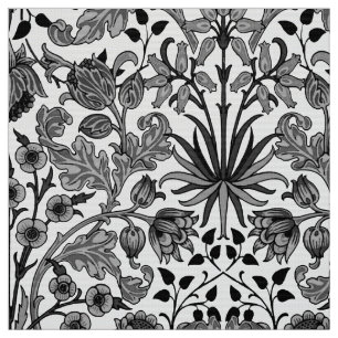William Morris hyacinttryck, grått, svart & vit Tyg