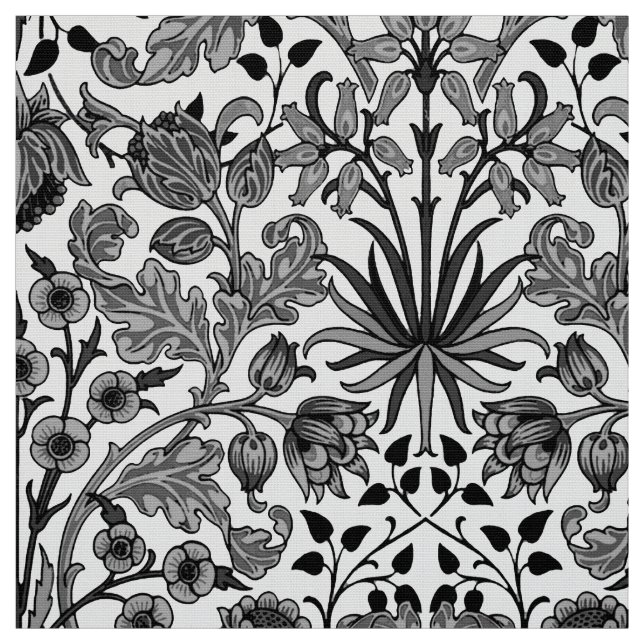 William Morris hyacinttryck, grått, svart & vit Tyg (Provkarta)