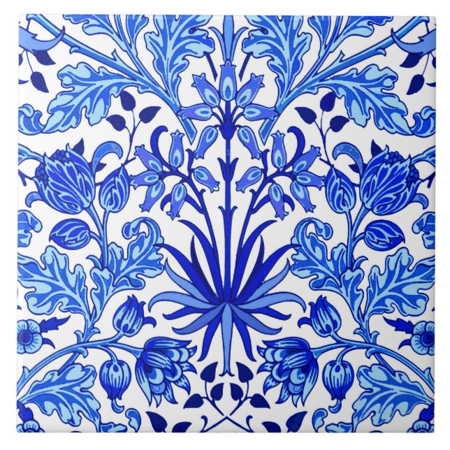 William Morris hyacinttryck, koboltblått & vit Kakelplatta (Framsidan)