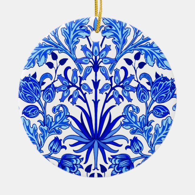 William Morris Hyacinttryck, Koboltblått & Vitt Julgransprydnad Keramik (Framsidan)