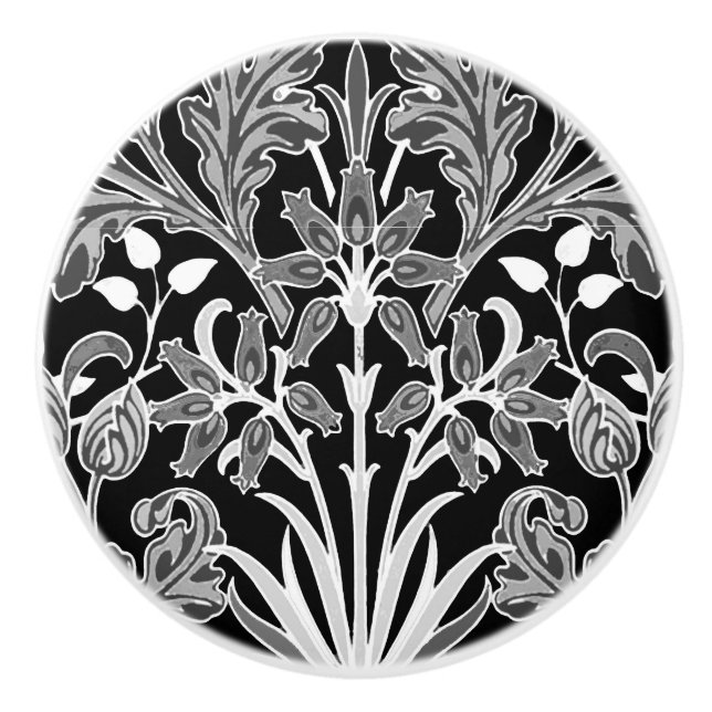 William Morris hyacinttryck som är svartvitt Knopp (Framsidan)