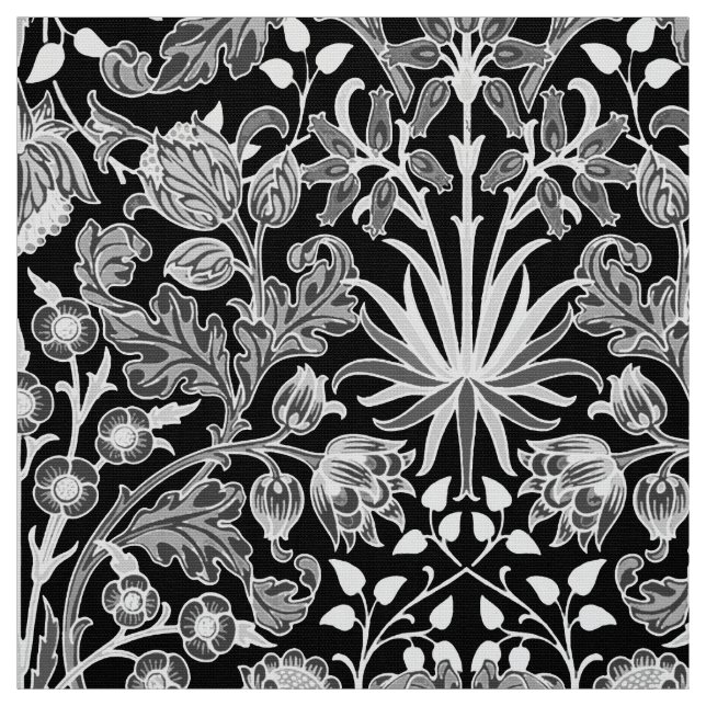 William Morris hyacinttryck som är svartvitt Tyg (Provkarta)