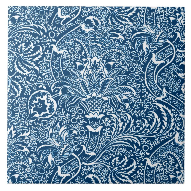 William Morris Indian, Indigo Blue and White Kakelplatta (Framsidan)