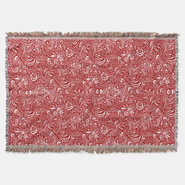 William Morris Indian, Mörk Red and White Filt (Framsidan)
