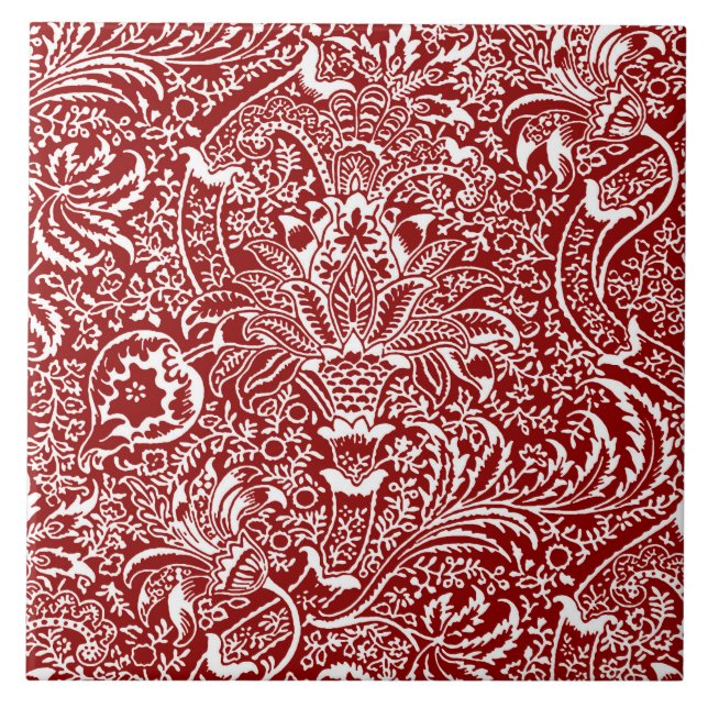 William Morris Indian, Mörk Red and White Kakelplatta (Framsidan)