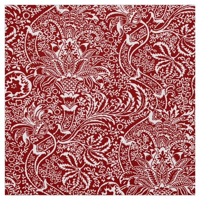 William Morris Indian, Mörk Red and White Tyg (Provkarta)
