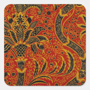 William Morris Indien Röd Blommig Vintage Klassike Fyrkantigt Klistermärke
