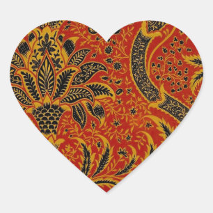 William Morris Indien Röd Blommig Vintage Klassike Hjärtformat Klistermärke