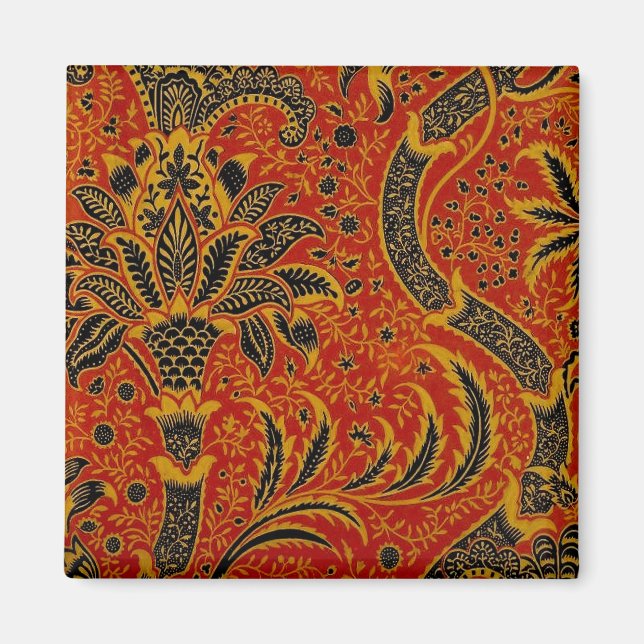 William Morris Indien Röd Blommig Vintage Klassike Magnet (Framsidan)