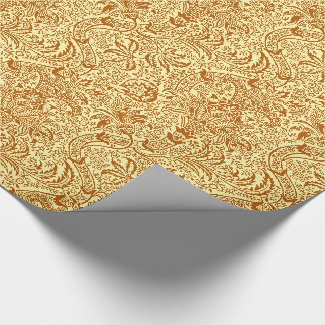 William Morris indier, senapsgult och guld- Presentpapper (Hörn)