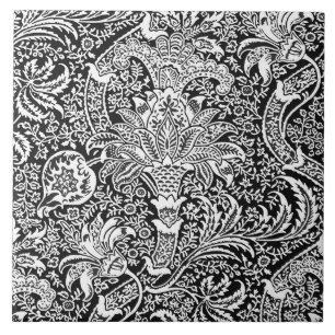 William Morris indier som är svartvit Kakelplatta