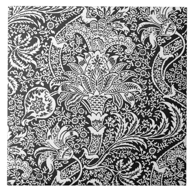 William Morris indier som är svartvit Kakelplatta (Framsidan)
