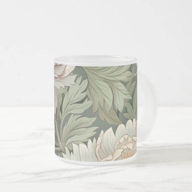 William Morris Inspired Blommigt Frosted Glass Mug Frostad Glasmugg (Framsida höger)