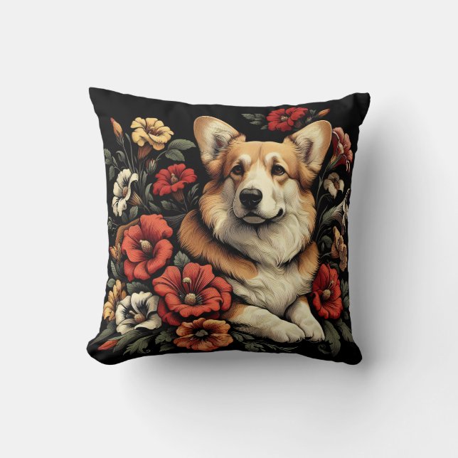 William Morris Inspired Corgi Pillow Kudde (Framsida)