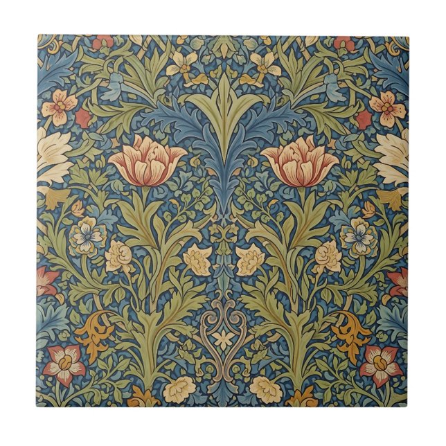 William Morris Inspired Floral Ceramic Tile Kakelplatta (Framsidan)