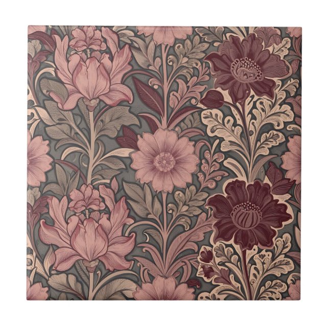 William Morris Inspired Floral Pattern Kakelplatta (Framsidan)