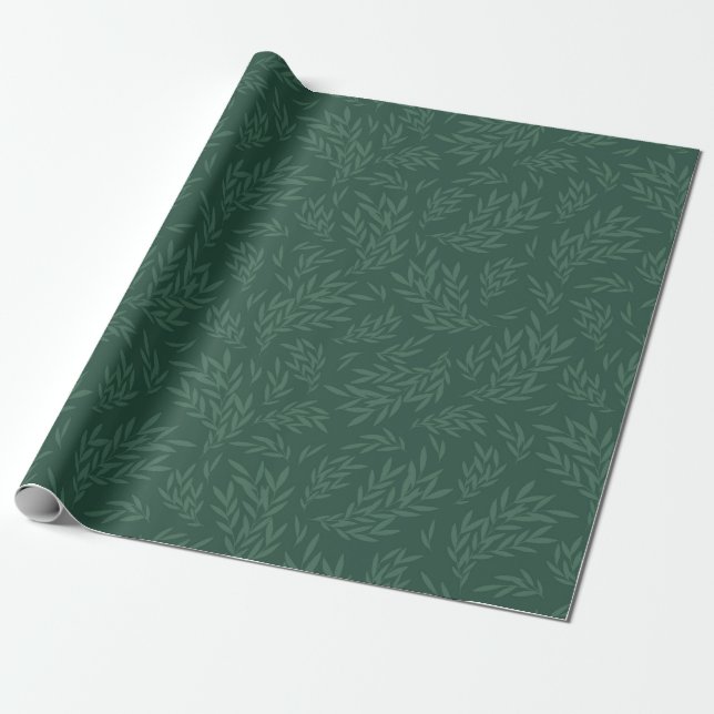William Morris Inspired Grönt Botanical Lövs Presentpapper (Utrullad)
