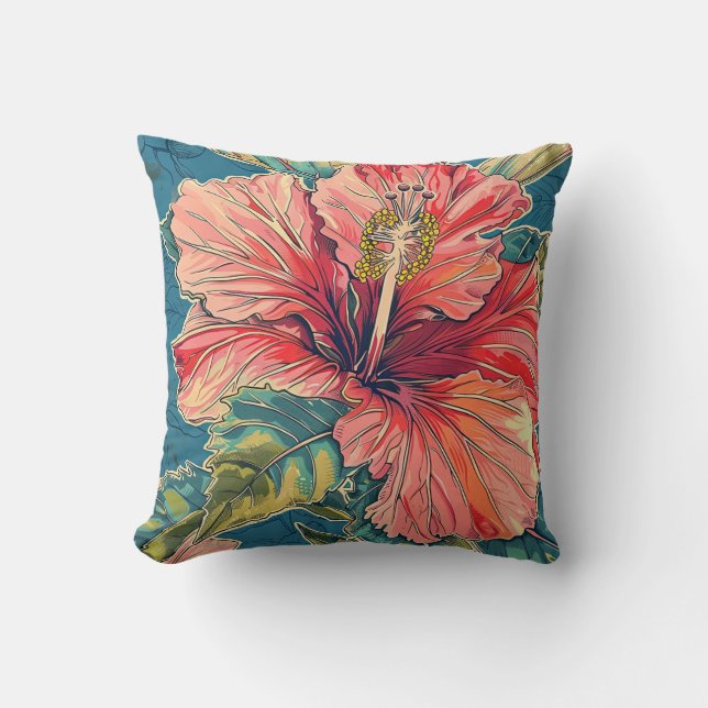 William Morris Inspired Hibiscus Dekorativ kudde (Framsida)