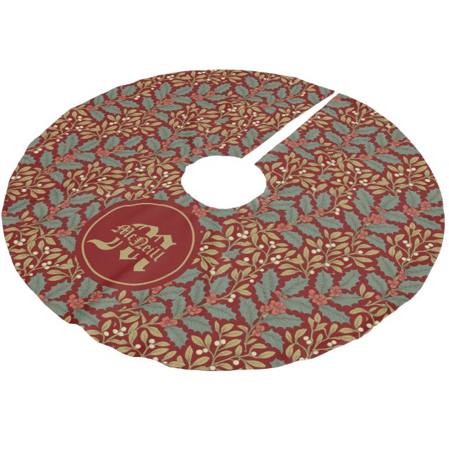 William Morris Inspired Holly & Mistletoe Julgransmatta Borstad Polyester (Vinklad)