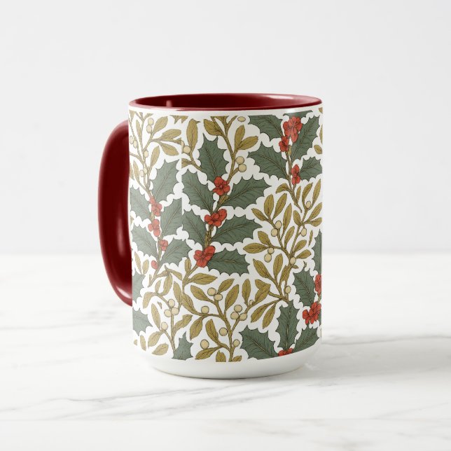 William Morris Inspired Holly & Mistletoe Mugg (Framsida vänster)