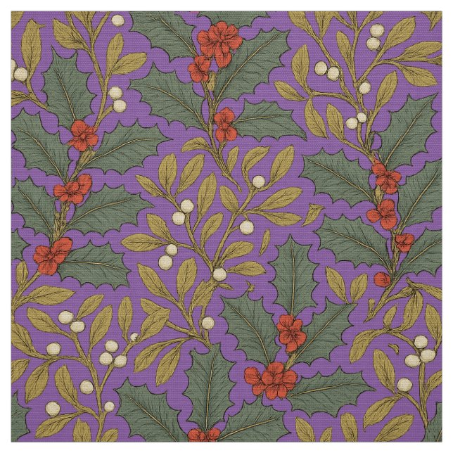 William Morris Inspired Holly & Mistletoe Tyg (Provkarta)