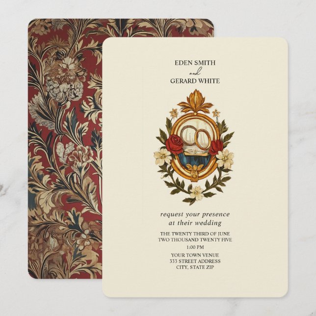 William Morris Inspired Inbjudningar (Fram/baksida)