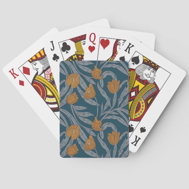 William Morris Inspired Mörk Blommönster Casinokort (Baksidan)