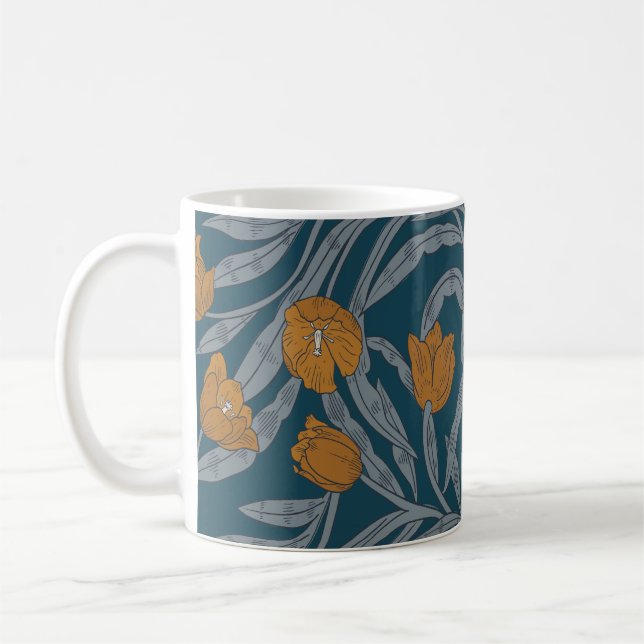 William Morris Inspired Mörk Blommönster Kaffemugg (Vänster)