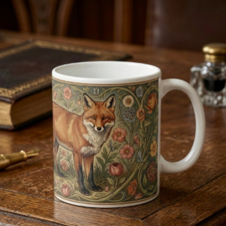 William Morris Inspired Pattern Fox in Flowers Kaffemugg