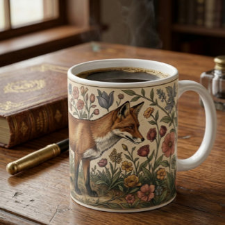 William Morris Inspired Pattern Fox in Flowers Kaffemugg