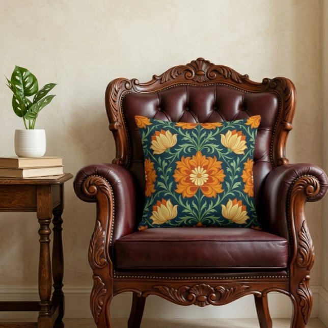William Morris Inspired Pattern Orange Flower Kudde (William Morris Inspired Pattern Orange Flower Throw Pillow
by Ricaso. A modern twist on vintage)