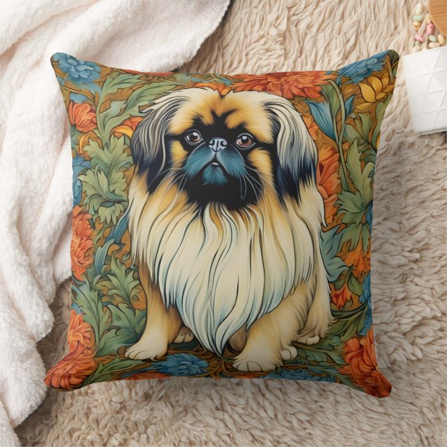 William Morris Inspired Pekingese Pillow Kudde (Filt)