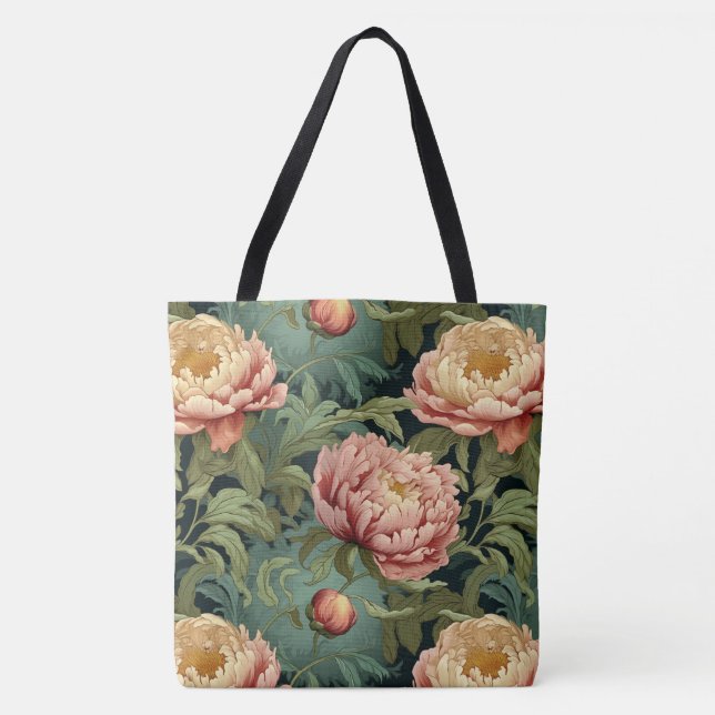William Morris-Inspired Peony Blommigt Patterned Tygkasse (Framsida)