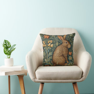 William Morris Inspired Rabbit in a Forest Pillow Kudde