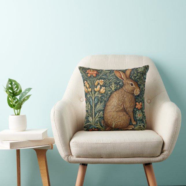 William Morris Inspired Rabbit in a Forest Pillow Kudde (Stol)