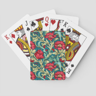 William Morris Inspired Red Flowers Mönster Casinokort