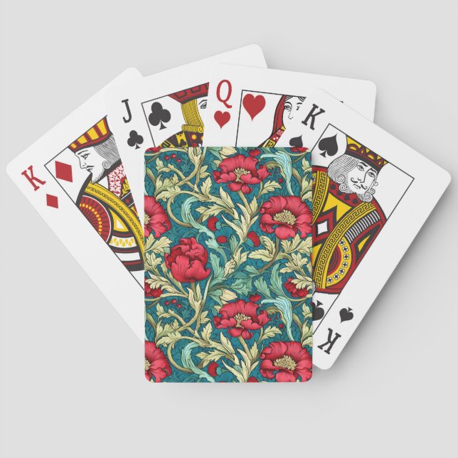 William Morris Inspired Red Flowers Mönster Casinokort (Baksidan)