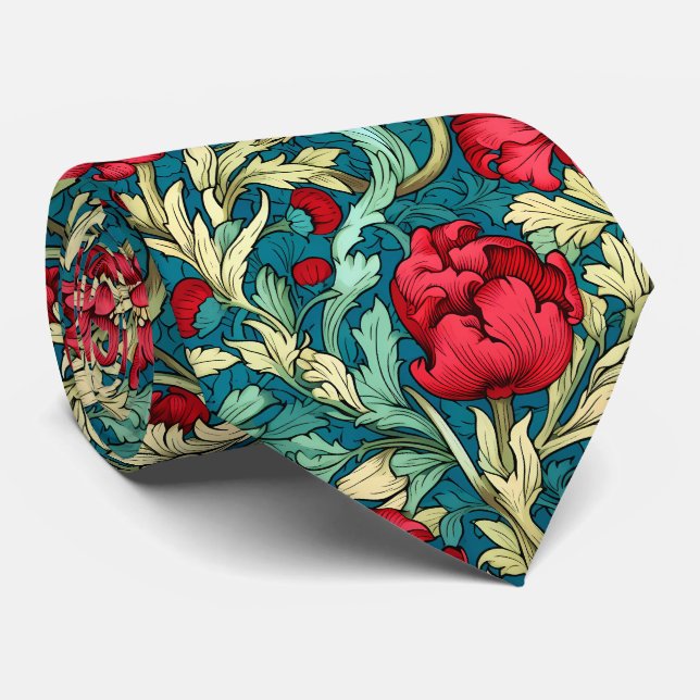 William Morris Inspired Red Flowers Mönster Slips (Rullad)