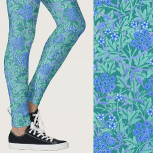William Morris Inspirerad Blå Blommig Mönstrad Leggings