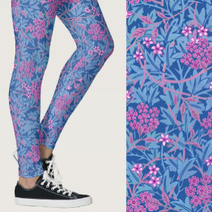 William Morris Inspirerad Blå Blommig Mönstrad Leggings