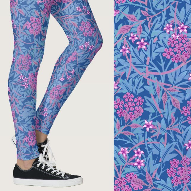 William Morris Inspirerad Blå Blommig Mönstrad Leggings (Skapare uppladdad)