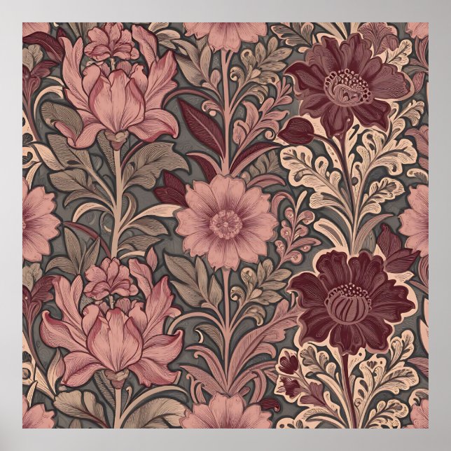 William Morris Inspirerad Blommönster Poster (Framsidan)