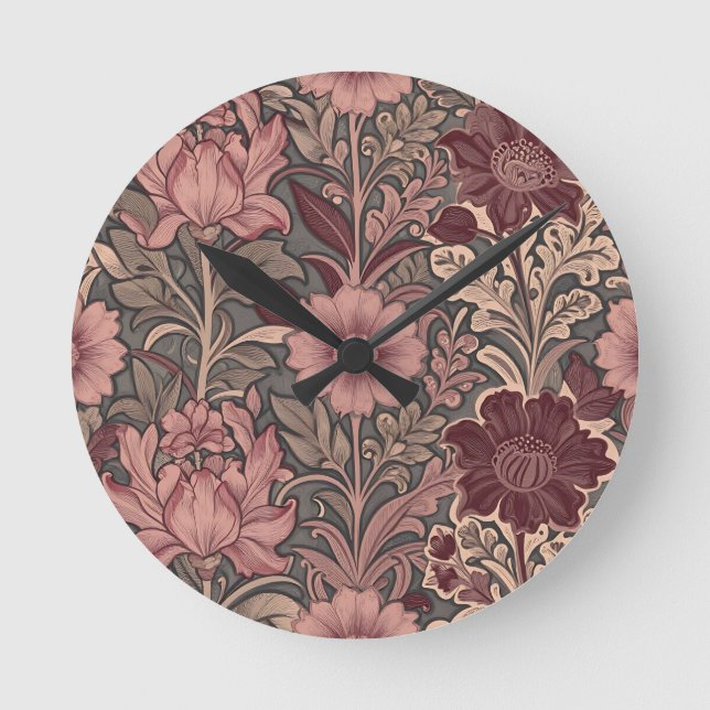 William Morris Inspirerad Blommönster Rund Klocka (Framsida)