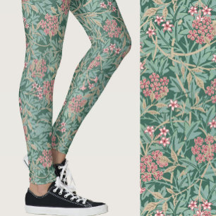 William Morris Inspirerad Grön Blommig Mönstrad Leggings