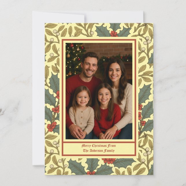 William Morris inspirerad julbärskrans och mistel  Julkort (Framsida)