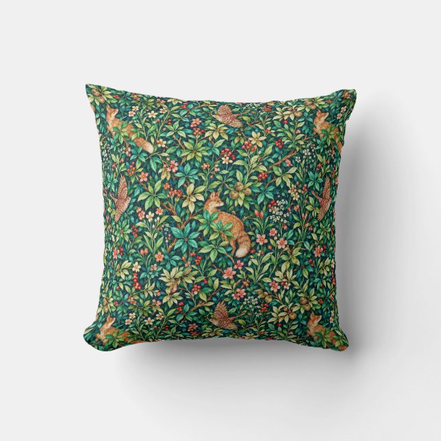 William Morris Inspirerad Räv och Fasan Kudde (Framsida)